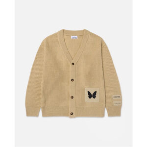 Ryoko Rain Butterfly Knitted Cardigan Tan Wool Blend Chunky Oversized Small
